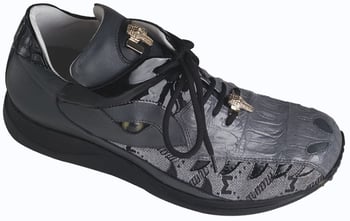 Mauri 8770 Grey Genuine Baby Crocodile / Nappa / Patent Leather Sneakers With Silver Mauri  Alligator Head And Eyes