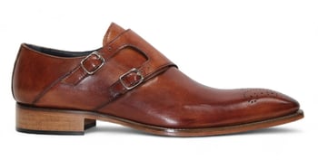 Duca Di Matiste Vergato Brandy Genuine Italian Calf Leather Monk Strap Shoes
