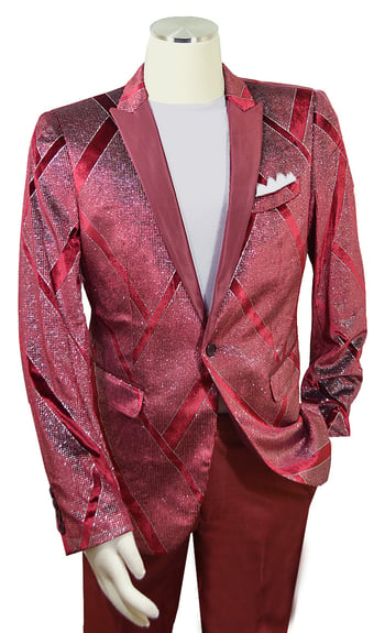 Cielo Burgundy / Metallic Silver Multi-Pattern Velvet / Satin Blazer B6439