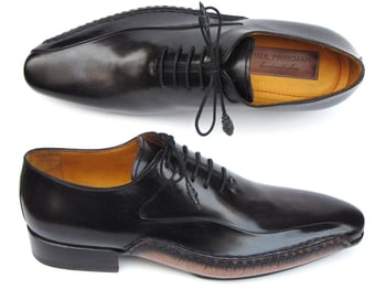 Paul Parkman Black Genuine Leather Side Handsewn Oxford Dress Shoes 018-BLK