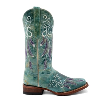 Ferrini Ladies "Dreamer" Sea Foam Full Grain Leather Narrow Square Toe Cowgirl Boots 84971-51