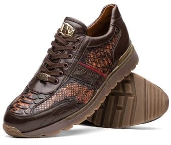 Marco Di Milano ''Brescia'' Washed Conac Genuine Python and calfskin Fashion Sneakers