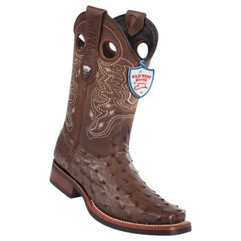 Wild West Brown Genuine Full Quill Ostrich Square Toe Cowboy Boots 28180507