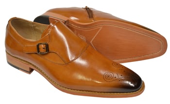 Giovanni "Keegan" Whisky Burnished Medallion Toe Calfskin Monk Strap Shoes