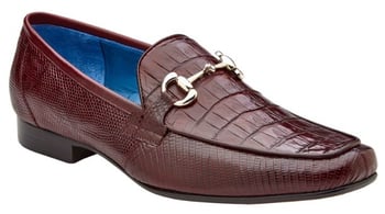 Belvedere Udine 1030 Burgundy Genuine Caiman and Lizard Bit Loafer