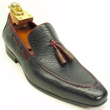 Carrucci KS1377-05 Men's Black & Red Genuine Leather Tassel Loafers