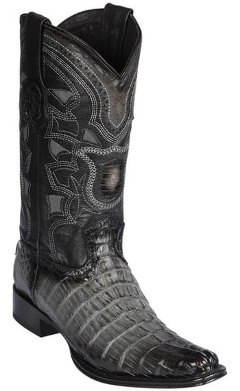 Los Altos Faded Gray Genuine Caiman Tail European Square Toe Cowboy Boots 760138