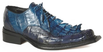 Mauri "Giotto" 44209 Wonder Blue / Caribbean Blue Genuine Hornback Tail / Baby Crocodile Hand Painted Lace-up Shoes.