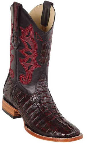 Los Altos Black Cherry Genuine Caiman Tail Wide Square Toe Cowboy Boots 48220118