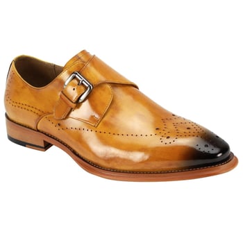 Giovanni "Jeffery" Scotch Genuine Calfskin Monk Strap Slip-On Shoes.