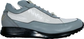 Mauri 8814 Medium Grey / Silver Grey Genuine Alligator / Ostrich Nappa Leather Sneakers With Silver Mauri Alligator Head