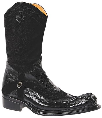 Mauri "Masterpiece" 44172 Black Genuine Ostrich Leg / Hornback Crocodile Tail / Suede Boots