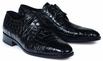 Mauri "Brunelleschi" 4598/1 Black Genuine Crocodile Flank Lace-up Dress Shoes.