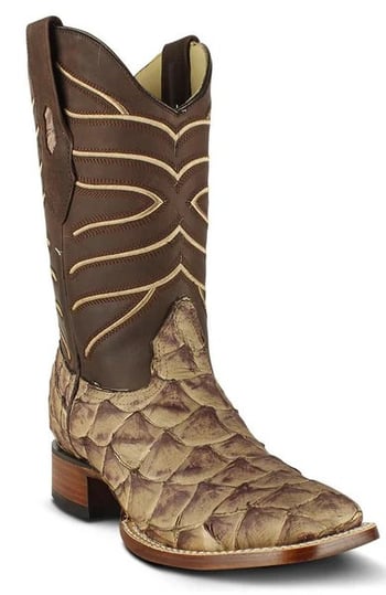 Los Altos Matt Mink Genuine Pirarucu Fish Round Square Toe Cowboy Boots 8221065