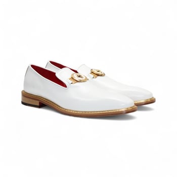 Emilio Franco EF102 White Suede Gold Hardware Leather Sole Loafer