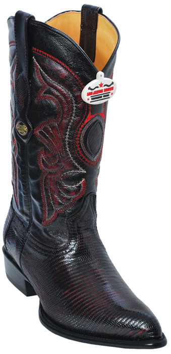 Los Altos 990618 Black Cherry Genuine All-Over Lizard J-Toe Cowboy Boots