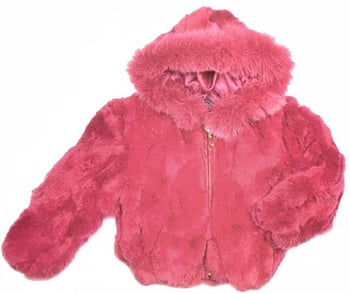 Winter Fur Kid's Dark Pink Genuine Rex Rabbit Jacket with Fox Trimmed Hood K08R02.