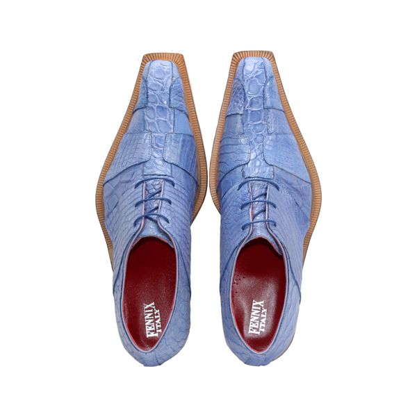 Fennix Italy Kingston Light Blue Genuine Alligator Men's Derby Shoes 11