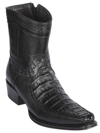 Los Altos Black Genuine Caiman Belly and Deer Leather  European Square Toe Low Shaft Cowboy Boots 76BF8205