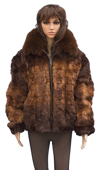 Winter Fur Ladies Whiskey Diamond Mink Jacket With Fox Collar W49S05WKT.