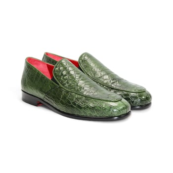 Angled View of Fennix Italy Easton Mens Green Genuine Alligator Loafer