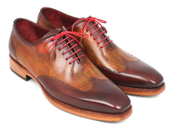 Paul Parkman ''81BRW74'' Brown & Camel Genuine Leather Wingtip Oxford Goodyear Welted Shoes.