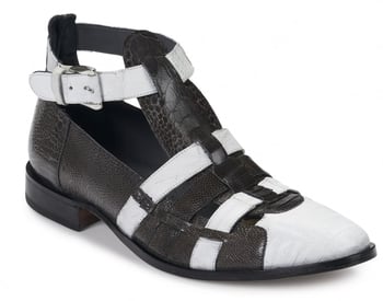 Mauri Cervaro 3025 Agate Grey Baby Crocodile & Ostrich Leg Closed-Toe High-Top Monk Strap Sandals for Men