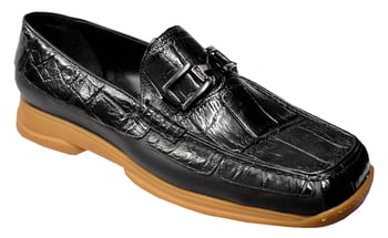 Mauri "1138" Black Genuine Alligator / Nappa Trimming Loafer Shoes.