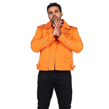 G-Gator 3013 Orange Genuine Leather Motorcycle Jacket Asymmetrical Zip