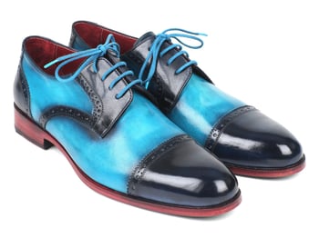 Paul Parkman ''046-TRQ'' Blue & Turquoise Genuine Bordeaux Leather Two Tone Cap-Toe Derby Shoes .