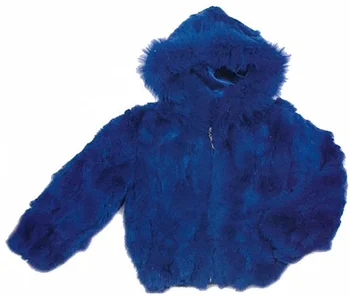 Winter Fur Kid's Royal Blue Genuine Rex Rabbit Jacket with Fox Trimmed Hood K08R02.