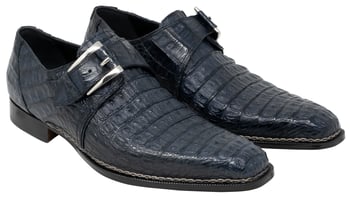 Mauri "Opulent" 1172 Blue Genuine All Over Hornback Crocodile Monk Strap Loafer Shoes.