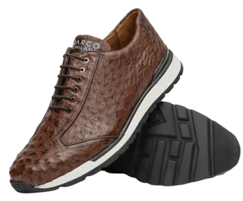 Marco Di Milano Scanno Antique Brown Genuine Ostrich Quill Men Sneakers.