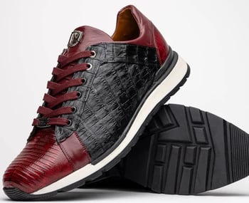 Marco Di Milano "Portici" Wine / Black Genuine Crocodile And Lizard Fashion Sneaker