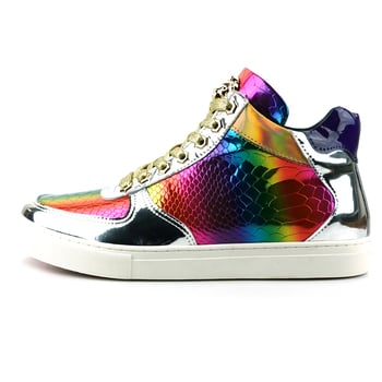 Fiesso FI2384 Multi-Color PU Leather Lace-Up High-Top Sneaker