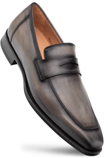 Mezlan "Avenue" Dark Grey Genuine Calfskin Leather Penny Loafer Shoes 20910.