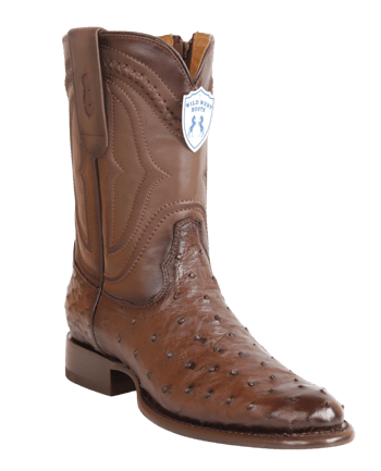 Wild West 269IZ0316 Faded Brown Genuine Full Quill Ostrich Roper Toe Cowboy Boots With Zipper