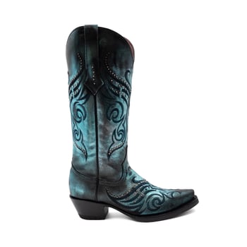 Ferrini Ladies "Masquerade" Electric Blue Full Grain Leather Snipped Toe Cowgirl Boots 84561-17