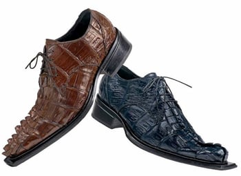 Mauri 42635 Cognac & Wonder Blue Genuine All Over Genuine Hornback Crocodile Tail Shoes.