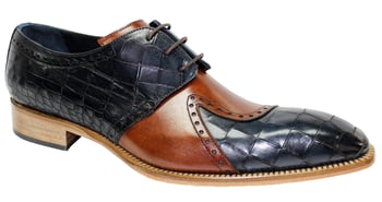 Duca Di Matiste "Valentano" Navy/Brandy Genuine Italian Calf Leather Crocodile Print Lace-Up Dress Shoes.