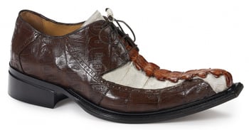 Mauri ''Brenta'' 44203 Gold / Sport Rust / Acre Raindrops Genuine Hornback Tail / Baby Crocodile Hand Painted Shoes.