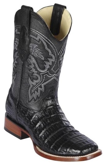 Los Altos Black Genuine Caiman Belly Leather Wide Square Toe Cowboy Boots 822A8205