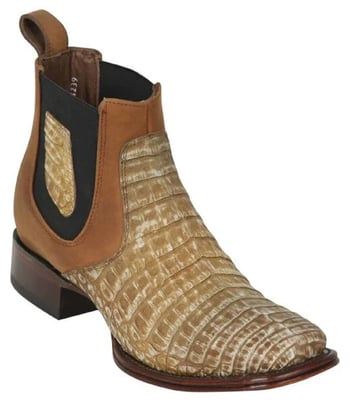 Los Altos Sahara Stone Genuine Caiman Belly Wide Square Toe Ankle Boots 82BV8239