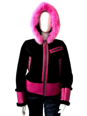 G-Gator Ladies Genuine Sheepskin Two Tone Hooded Racing Jacket 1046.