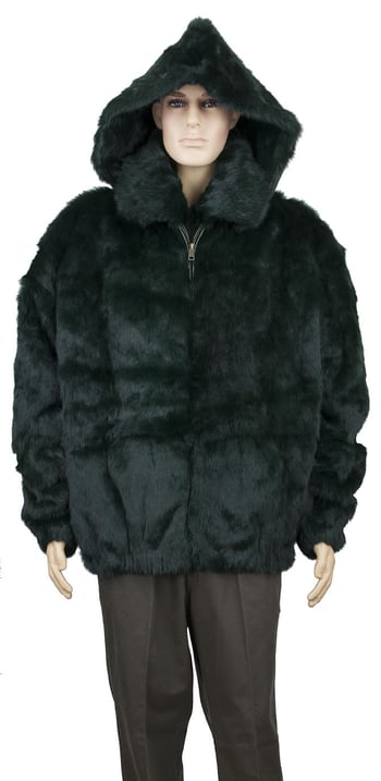 Winter Fur Green Full Skin Rabbit Jacket With Detachable Hood M05R02GN.