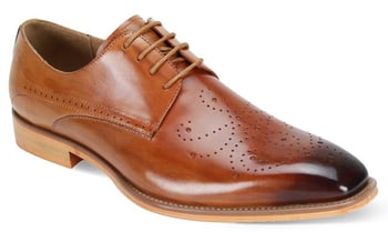 Giovanni Joel Tan Genuine Calfskin Derby Shoes — Hand-stitched Sole, Cushioned Insole