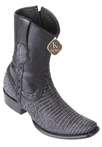 King Exotic Saded Black  Genuine Teju Boots   Dubai Square Toe Cowboy Boots 479B0774