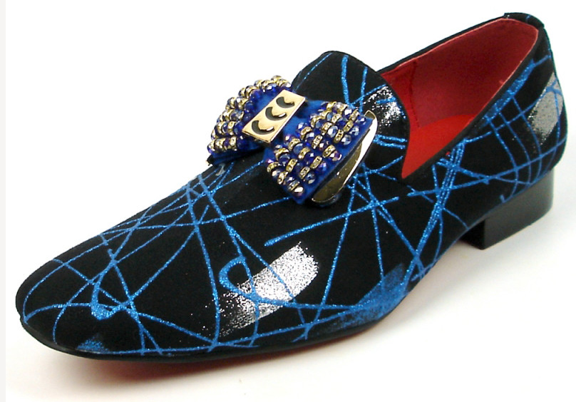 Fiesso Blue / Black Genuine Suede Rhinestone Ornamented Slip  display picture 3