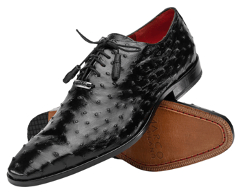 Marco Di Milano Criss Black Fully Wrapped Genuine Ostrich Quill Oxford Shoes