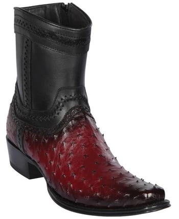 Los Altos Faded Burgundy Genuine Ostrich skin European Square Toe Low Shaftt Cowboy Boots 76B0343